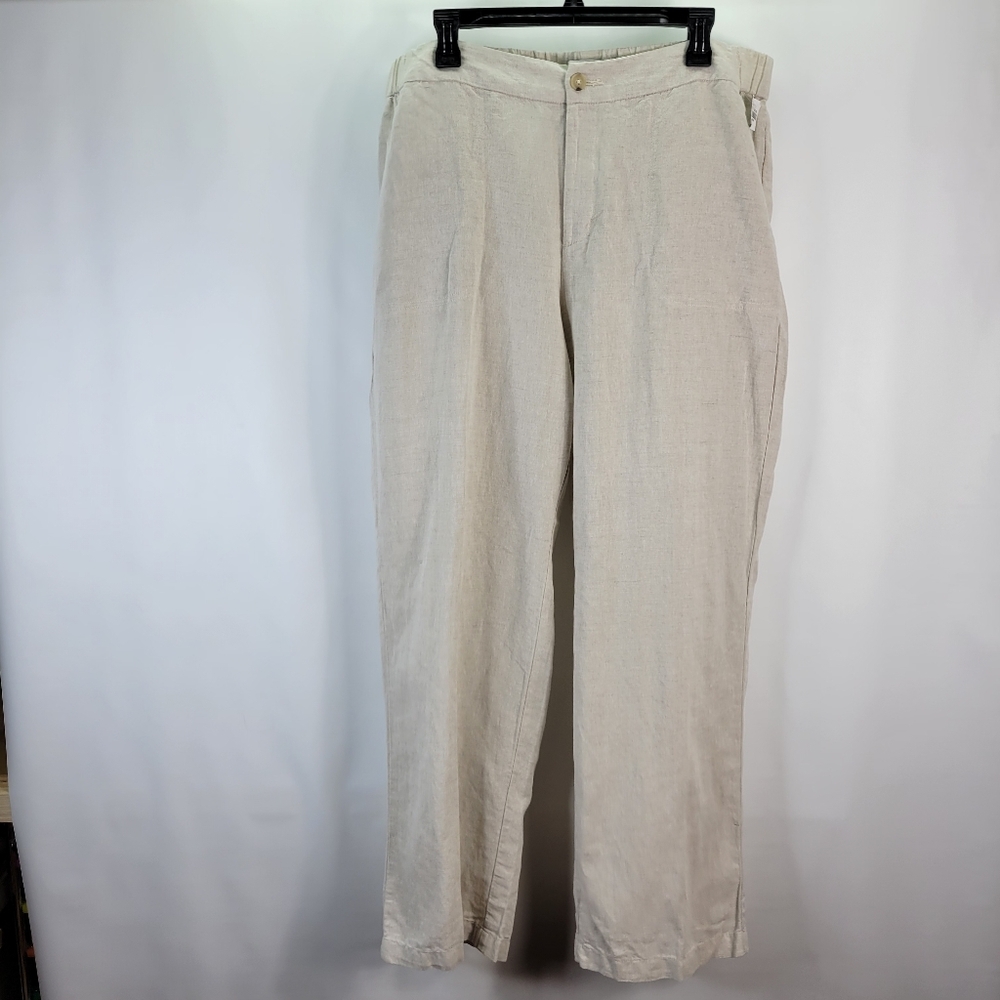 NWT Liz Claiborne Beige Wide leg Linen/Cotton blend Pants Back Elastic Size XL
